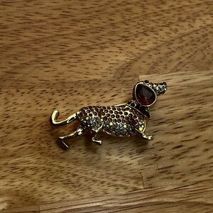 Gold Dachshund Brooch with Rhinestones